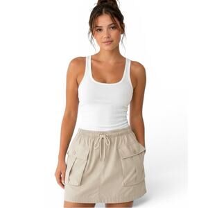 Grayson threads Casual Beige Cotton Skort with Elastic Waist and Pockets